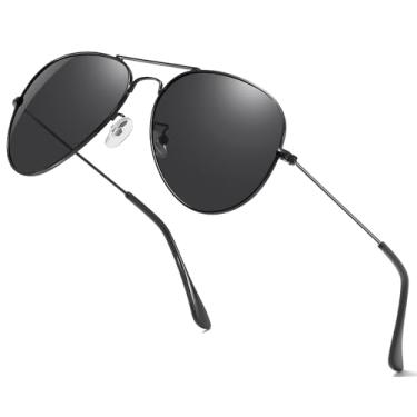 Imagem de aisswzber Óculos de sol clássico aviador polarizado para homens e mulheres, armação de metal, proteção UV400, leve para dirigir ao ar livre, Preto, Black