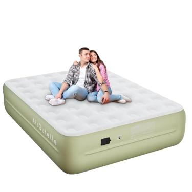 Imagem de Colchão de ar com bomba de bateria, bomba elétrica USB-C recarregável, superfície de veludo holandês, colchão queen autoinflável, cama de ar portátil para acampamento, interior e exterior (45,7 cm