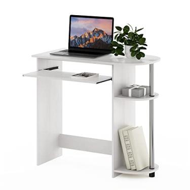 Imagem de Furinno Simplistic Mesa de computador de montagem fácil, com bandeja de teclado, carvalho branco/aço inoxidável