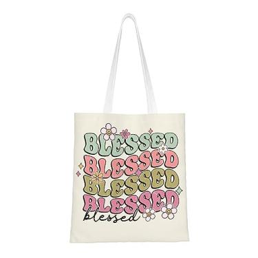 Imagem de VIVACITE Sacolas Cristãs para Mulheres Sacola de Lona Presentes Cristãos para Mulheres Bolsa de Igreja para Mulheres Bolsa Bíblica Tote Bag #1-#11, Abençoado, Large