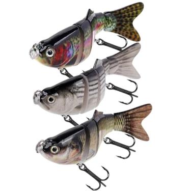 Imagem de Balifly Isca de pesca Topwater com 6 segmentos, isca de natação biônica, iscas de pesca robóticas realistas para truta walleye, robalo, água salgada, equipamento de pesca de água doce, 3 peças FS/YE