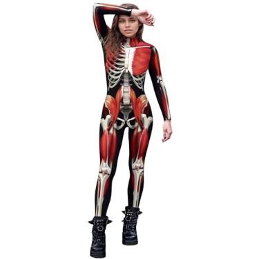 Imagem de Macacão feminino esqueleto de Halloween para cosplay robô engraçado manga longa body inteiro estampado fantasia 2GG