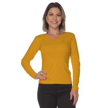 Imagem de Baby look manga longa malha canelada - Gola redonda