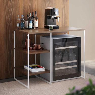 Imagem de Aparador Adega Industrial Bar Barzinho Bourbon Aço Branco E Carvalho 95 Cm