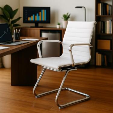 Imagem de Cadeira De Escritório Interlocutor Com Base Fixa Stripes Esteirinha Charles Eames Eiffel Branca