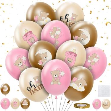 Imagem de HYOWCHI 36Pcs Pink Bear Baby Shower Balloons Decorations for Girl, We Can Bearly Wait Baby Shower Party Latex Balloons, Pink Brown Theme Bear Birthday Party Supplies