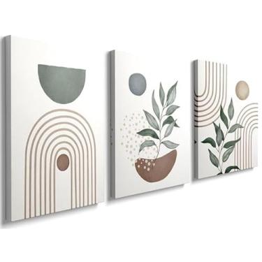 Imagem de MINI ZOZI Arte de parede boho verde sálvia 30,5 x 40,6 cm, conjunto de 3 painéis, tela emoldurada natureza, moderna, abstrata, geométrica, botânica, arte, minimalista, pinturas grandes, verde-escuro