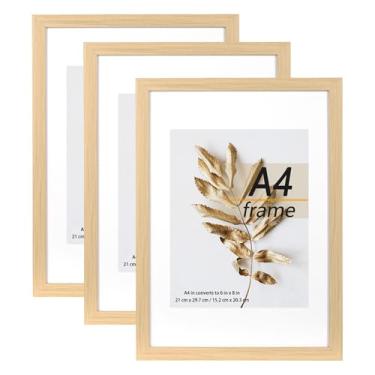 Imagem de Hogaryo O conjunto de 3 peças de porta-retrato natural A4 pode exibir imagens de 15 x 20 cm com tapete ou A4 sem tapete na parede