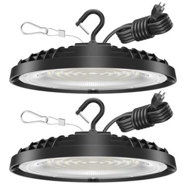 Imagem de Luz LED de alta baía UFO de 150 W, luminária LED de 21.000 lm, 5000 K, substitui halogênio de 600 W, 120 VCA, iluminação Plug & Play para armazéns, oficinas, garagens e celeiros - listado na ETL