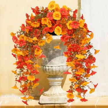 Imagem de Lotus Hills Flores artificiais para atividades ao ar livre, 4 peças de mães falsas para plantadores ao ar livre, flores falsas resistentes a UV, decoração de varanda de outono, mães falsas do pôr do