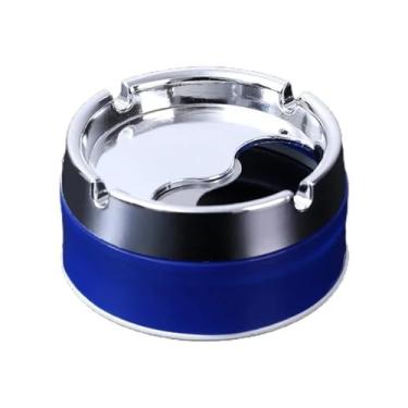 Imagem de Cinzeiros portáteis de aço inoxidável redondo com tampa giratória de 360° para decoração de casa, escritório e sala de estar. Conjuntos de cinzeiros (azul)