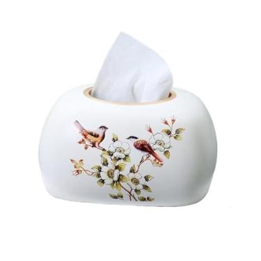 Imagem de Dispensador de guardanapos, caixa de lenços branca com padrão retrô para sala de estar, mesa de trabalho, caixa de guardanapo, porta-lenços