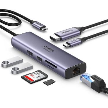 Imagem de Hub Usb C Adaptador 7 Em1 Hdmi 4K 60Hz 100W Pd Leitor Cartão