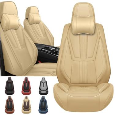 Imagem de Capas de assento dianteiras para Chevy Chevrolet Avalanche 2002-2013, capa de assento de couro napa cobertura total à prova d'água protetor de assento de carro (bege, luxo para 2 lugares)