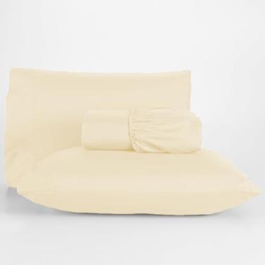 Imagem de Jogo De Lençol 400 Fios Kit 03 Peças Percal Poliéster Liso Toque Macio com Elástico Suave 400f Diversos Tamanho Solteiro Casal Queen King Size 02 Peças Menina Menino (Palha, Solteiro)