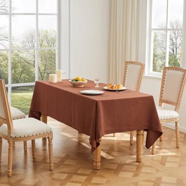 Imagem de ZeeMart Toalha de mesa básica texturizada de linho, terracota de 152 x 213 cm, toalha de mesa retangular enferrujada estilo fazenda, resistente a vincos, laváveis e pesadas