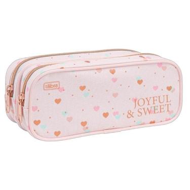 Imagem de Estojo Escolar Infantil Duplo Académie Coração Metalizado Rosa - Tilibra
