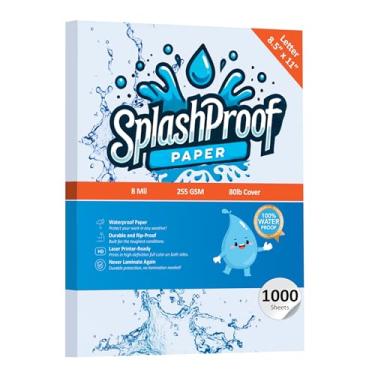 Imagem de SplashProof Papel para impressora - 21,6 cm x 28 cm, papel impermeável de 8 mil, compatível com impressora a laser e máquina de copiar (carta - 21,6 cm x 28 cm, 1.000 folhas)