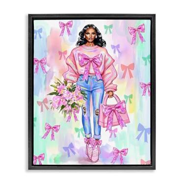 Imagem de Stupell Industries Ilustração de moda de fita feminina preta emoldurada com tela flutuante design de arte de parede por Jess Stempel, 21 x 17