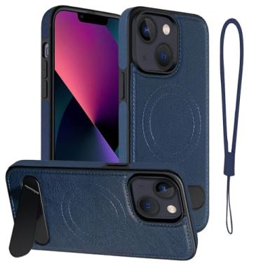 Imagem de Moment Dextrad Capa de couro magnética para iPhone 14, capa de telefone para iPhone 13, suporte embutido, compatível com MagSafe, alça de silicone, proteção interna de TPU, capa fina à prova de choque