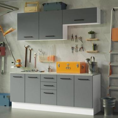 Imagem de Kit Com 2 Balcões E 2 Armários Aéreos Multiuso 200cm Branco/cinza Agata Madesa Branco/cinza