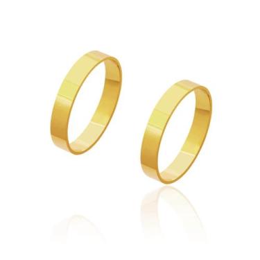 Imagem de Par de Alianças de Casamento Cronos Ouro 18k Reta 5mm 5g - JoiaUnica