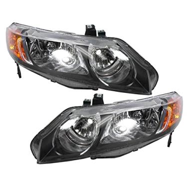 Imagem de TRQ Conjunto de montagem de farol de 2 peças lado do motorista e do passageiro compatível com Honda Civic HO2502125 HO2503125 2006-2008