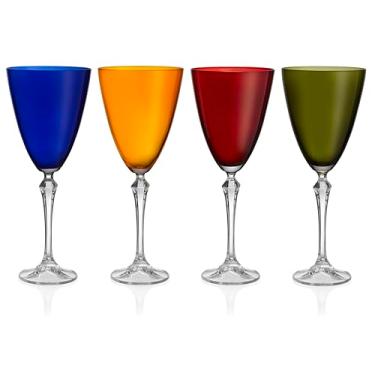Imagem de Barski Taça de vinho - Conjunto de 4 - Copo colorido sortido - para água - Vinho branco ou tinto - 24 ml - Haste transparente - Copos - Feito na Europa