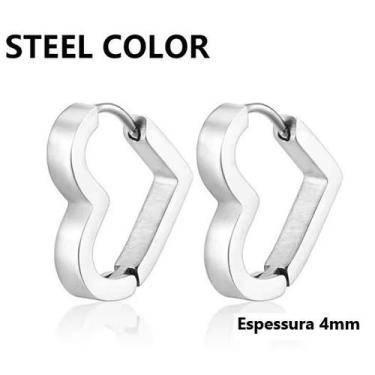 Imagem de Par Brinco AÇO Coração Fio Reto 3mm Aço Inox Antialergico Exclusivo!! 