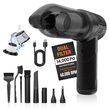 Imagem de Hedgehog Aspirador de pó portátil para carro, soprador e bomba de ar TurboVAC 3 em 1 – Aspirador portátil para carro com USB sem fio recarregável, sucção potente de 14.000 PA, mini aspirador de mão