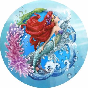 Imagem de Painel de Lona Redondo Fundo do Mar Princesa Sereia e Corais - Fabrika