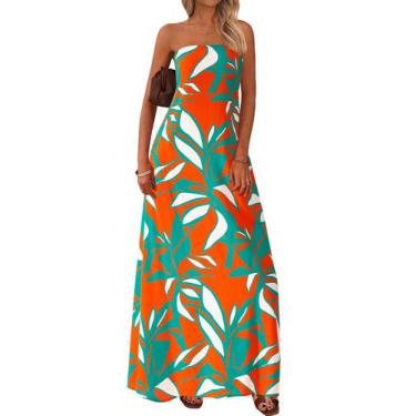 Imagem de Vestido longo MASCOMODA Summer Boho Floral Tube Top Laranja S