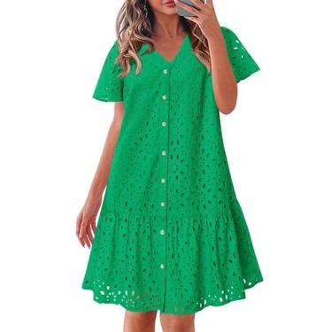Imagem de Vestido de verão KIRUNDO 2025 com botões e decote em V, renda verde