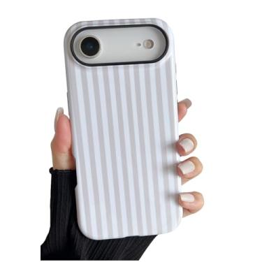 Imagem de Longlayss Compatível com 17 Air Case Linda Estética Listrada Capa de Telefone para Mulheres Meninas À Prova de Choque Fina TPU e Capa Protetora de PC Rígido (Branco Antigo)