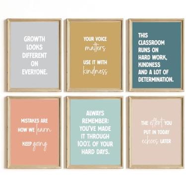 Imagem de Arte de parede inspiradora para sala de aula pôster em tela motivacional afirmações positivas decoração de parede impressões de mentalidade de crescimento imagens encorajadoras pintura colorida arte
