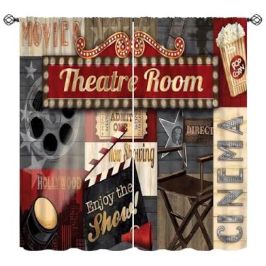 Imagem de FengMingRui Cortina vintage de cinema em casa vermelha cinema cinema decoração de casa tratamento de janela blackout para home theater sala de estar quarto café decoração cortinas de janela 107 cm L x