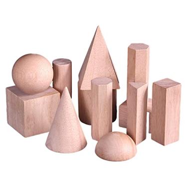 Imagem de Almencla Conjunto de 12 Brinquedos Matemáticos Geométricos Montessori de Madeira para Crianças, Bebês, Sem Pintura