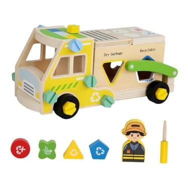 Imagem de Amagogo Tool de ferramentas para crianças de madeira conjunto Educacional Fingir Brincho de construção para crianças, Caminhão de Lixo