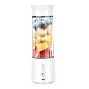Imagem de Liquidificador portátil com carregamento USB, máquina de smoothie de tamanho pessoal, copo de vidro de 500 ml, lâminas de aço inoxidável 304 (branco)