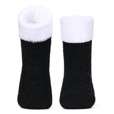 Imagem de Meias femininas de inverno com garras, aconchegantes e aconchegantes forradas de lã de lã grossa de lã de ovelha para uso interno, antiderrapante, presente de Natal, Preto, One Size