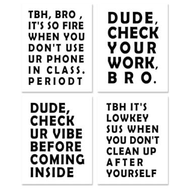 Imagem de Impressão de pôsteres de gíria moderna - 20 x 25 cm impressões em tela sem moldura conjunto de 4 arte de parede inspiradora pôster engraçado decoração de sala de aula escolar (preto)