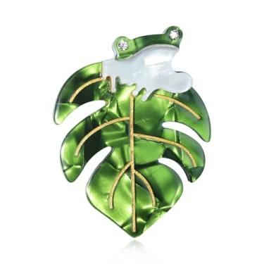 Imagem de Broche de folha verde para mulheres homens sapo fofo deitado nas folhas broche de lapela engraçado mochilas de acrílico chapéus crachá colarinho broches vestido terno acessórios de roupas alfinetes de