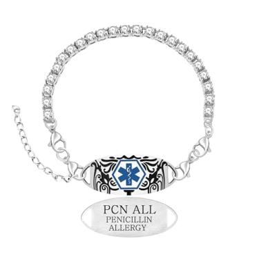 Imagem de Zircobic Pulseira feminina de identificação médica com corrente de tênis de zircão branco, placa gravada intercambiável, fecho lagosta ajustável, leve, hipoalergênica, para corrida, ao ar livre, uso