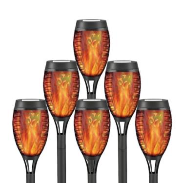 Imagem de Pacote com 6 luzes solares externas à prova d'água, 12 lanternas de LED com chama cintilante, luzes solares externas para jardim, quintal, caminho, decorações de Halloween