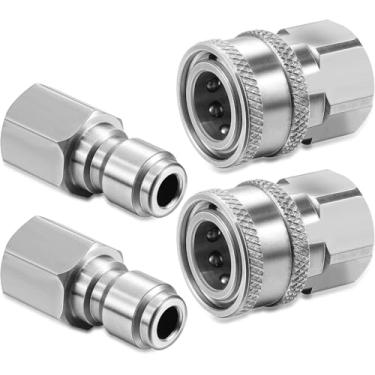Imagem de 4 peças, 2 conjuntos NPT 3/20.3 cm de aço inoxidável, kit conector rápido macho e fêmea, adaptadores de lavadora de pressão (rosca interna)