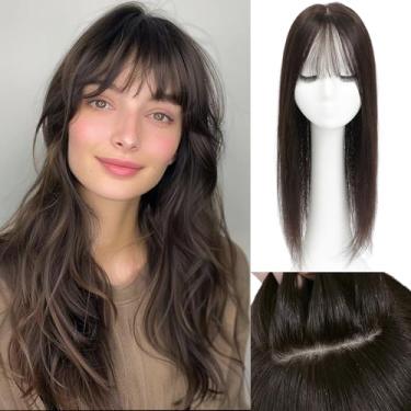 Imagem de Aimeolyn Toppers de cabelo humano real para mulheres - 20 x 20 cm com franja, 50 cm para couro cabeludo grande base para queda de cabelo ou queda de cabelo
