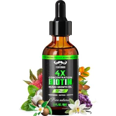 Imagem de Óleo de barba masculino – 4 x concentração de biotina baunilha soro para barba com mamona e semente de uva – condiciona, suaviza e promove o crescimento da barba – presente para ele – 59 ml