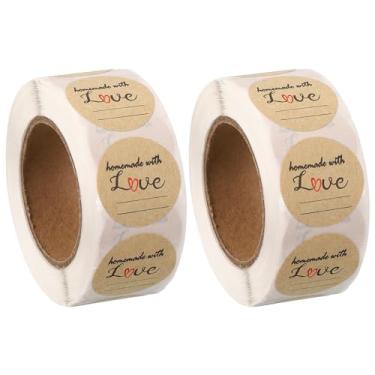 Imagem de PATIKIL 1000 peças A09 feitas à mão com adesivos de amor, etiquetas de papel kraft de 2,5 cm em branco rolo adesivo de apreciação do cliente para embalagem de produtos assados selos de envelope de