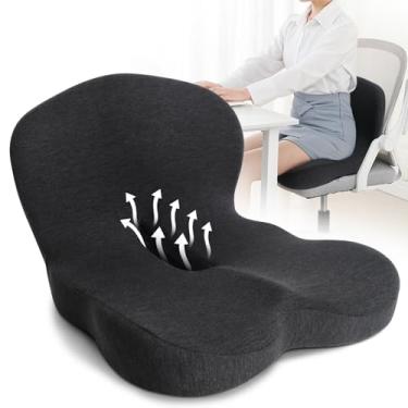 Imagem de SCEDREAM Almofada de assento de espuma de memória, almofada de cadeira para cadeira de escritório, assento de carro, alívio da pressão cóccix dor nas costas para trabalhadores de escritório sentados