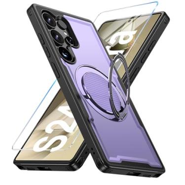 Imagem de Capa para Samsung Galaxy S24 Ultra compatível com Mag-Safe, suporte de anel giratório 360, capa com suporte magnético, capa de telefone à prova de choque de grau militar, com protetor de tela, TPU e
